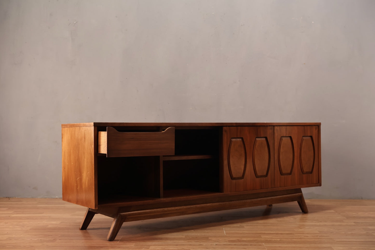 Low Walnut & Burl Sliding-Door Credenza - ONLINE ONLY