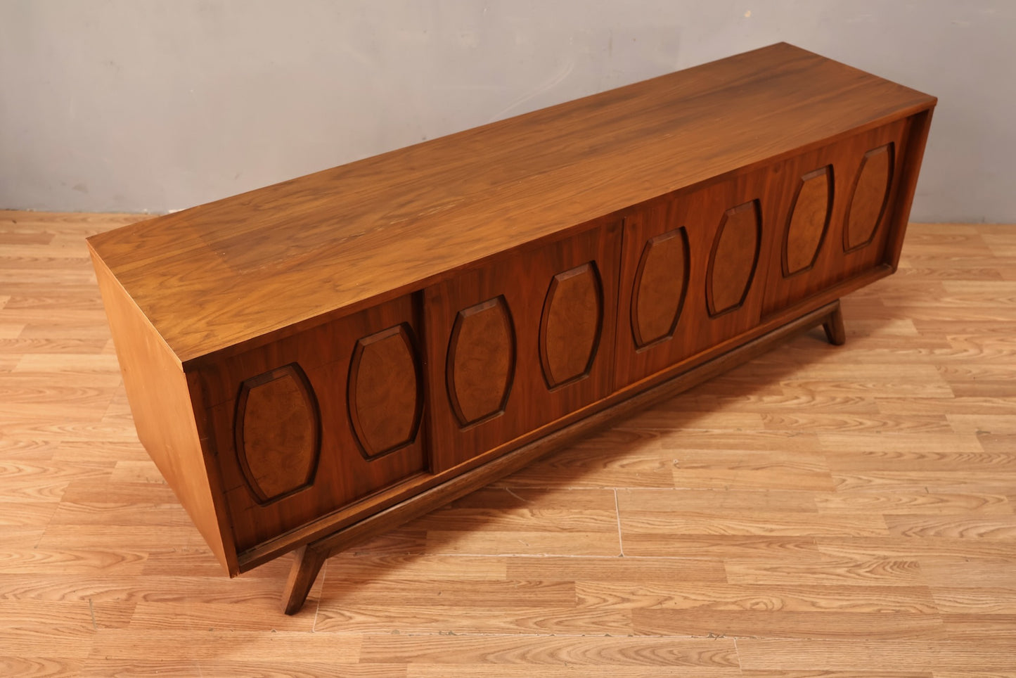 Low Walnut & Burl Sliding-Door Credenza - ONLINE ONLY