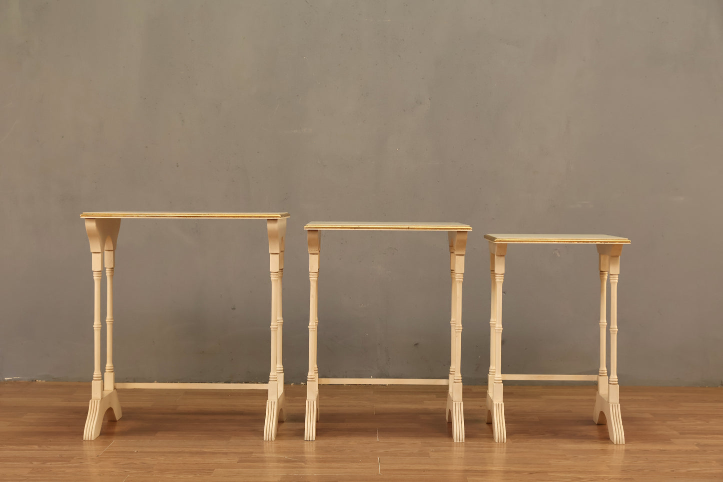 Trio of Italian White & Gold Nesting Tables