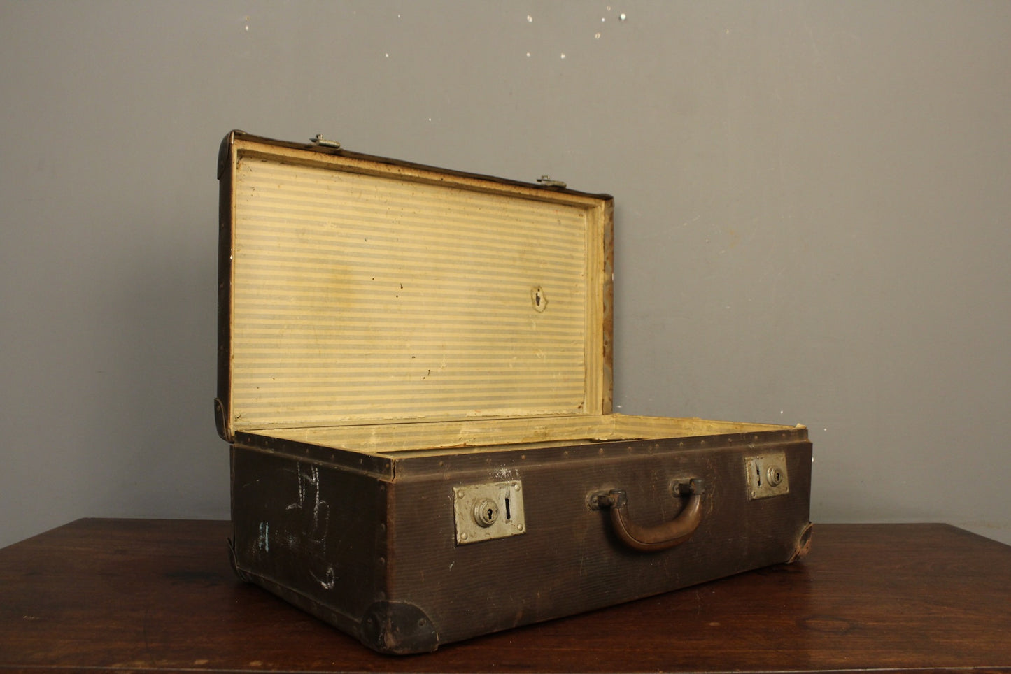 Large Weathered Brown Suitcase