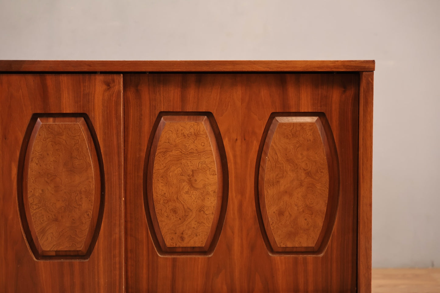 Low Walnut & Burl Sliding-Door Credenza - ONLINE ONLY