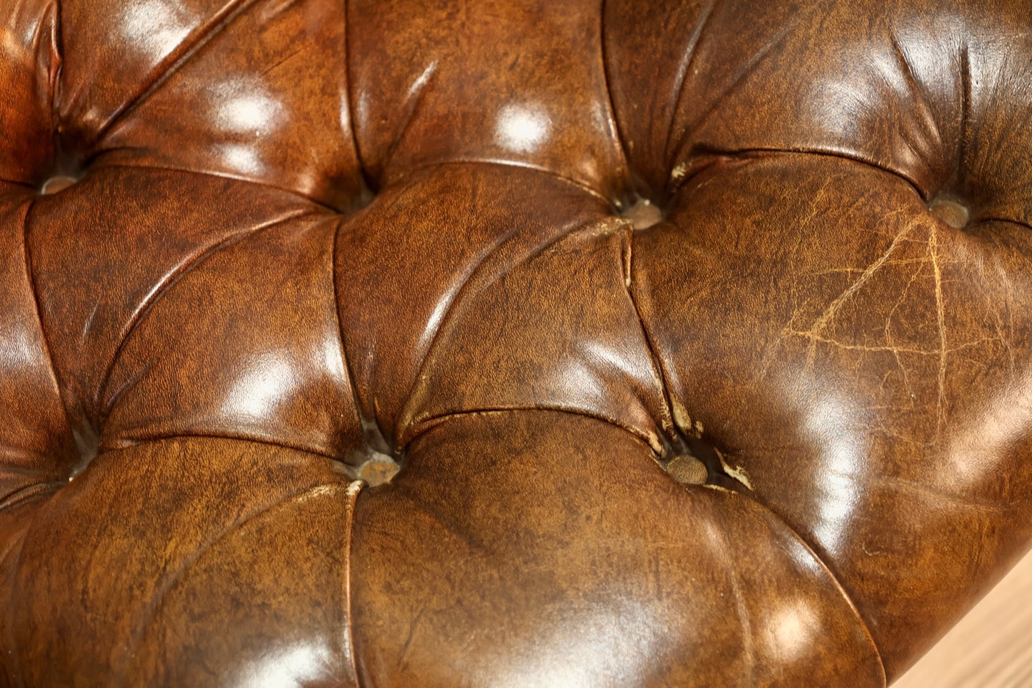 Tufted Butterscotch Leather Lounge Chair & Ottoman
