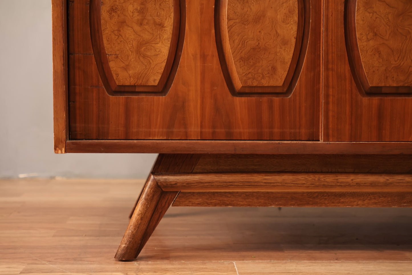 Low Walnut & Burl Sliding-Door Credenza - ONLINE ONLY