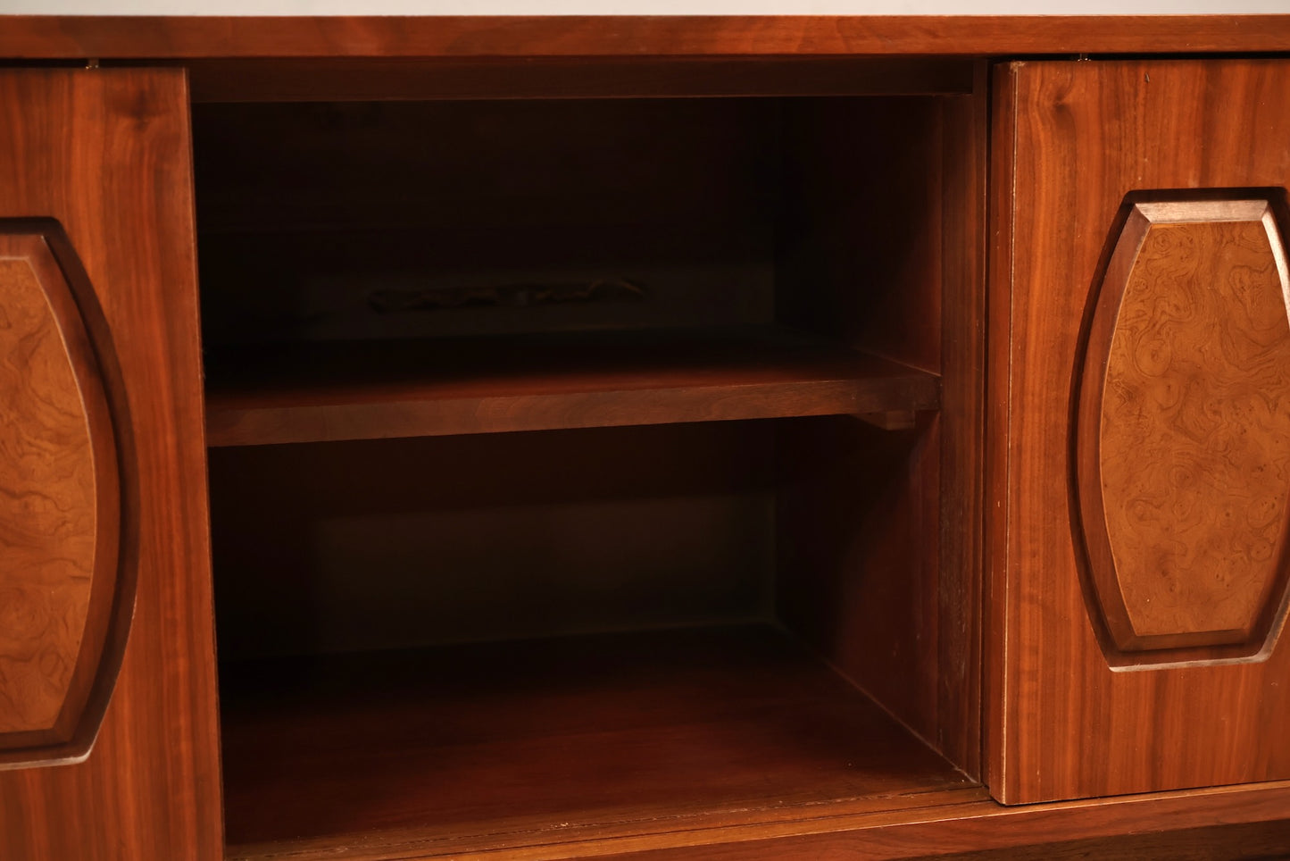 Low Walnut & Burl Sliding-Door Credenza - ONLINE ONLY