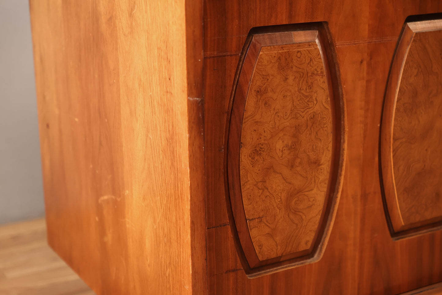 Low Walnut & Burl Sliding-Door Credenza - ONLINE ONLY