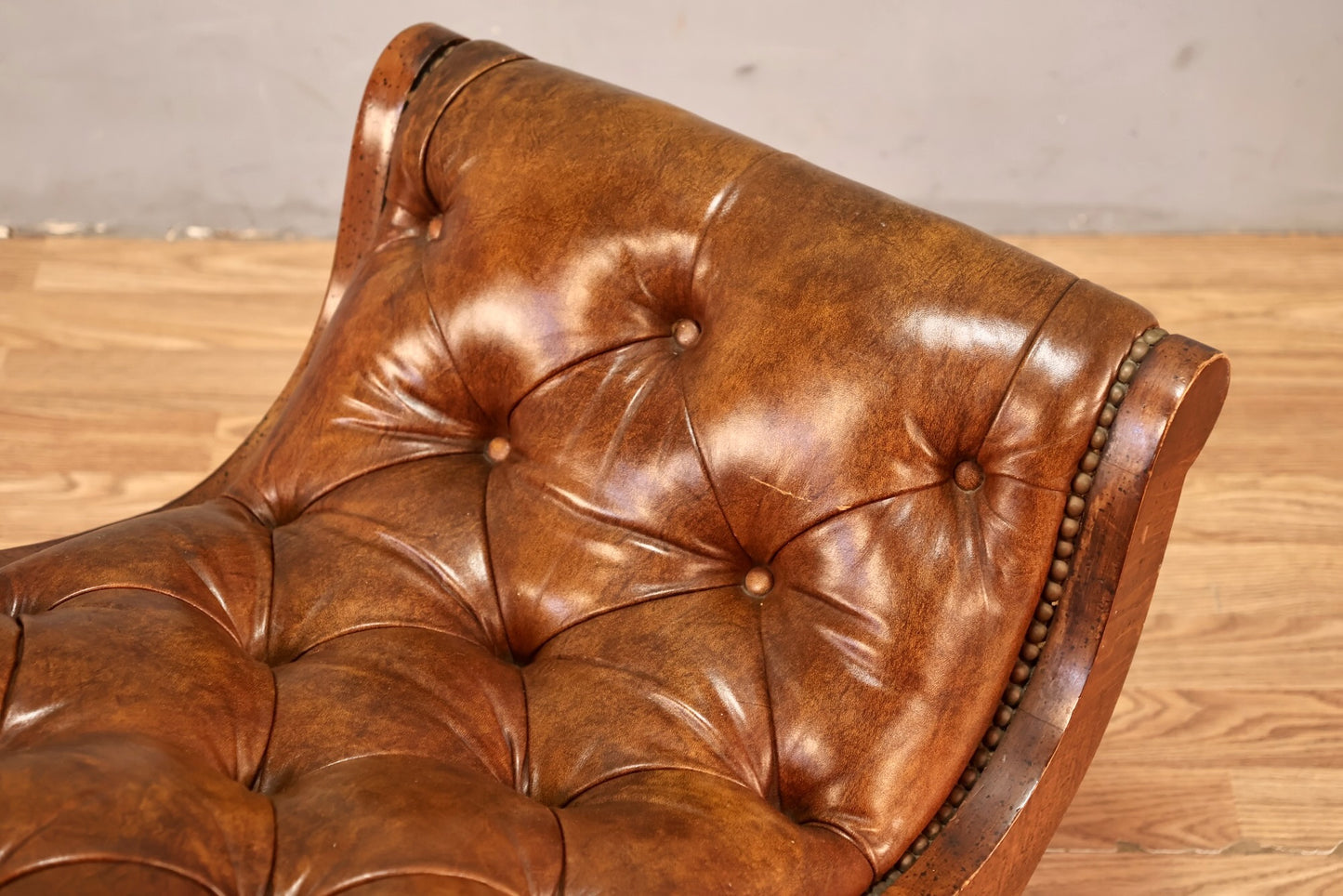 Tufted Butterscotch Leather Lounge Chair & Ottoman