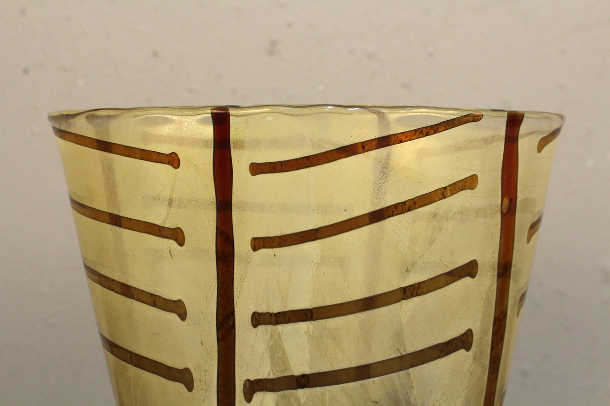 Wide Striped Glass Vase