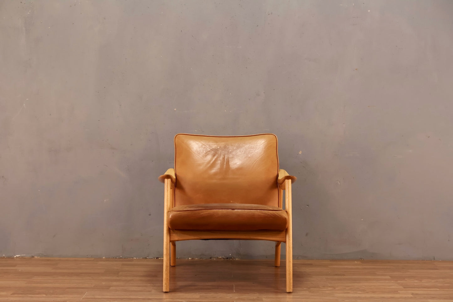 Nemschoff Tan Leather & Blonde Lounge Chair - ONLINE ONLY