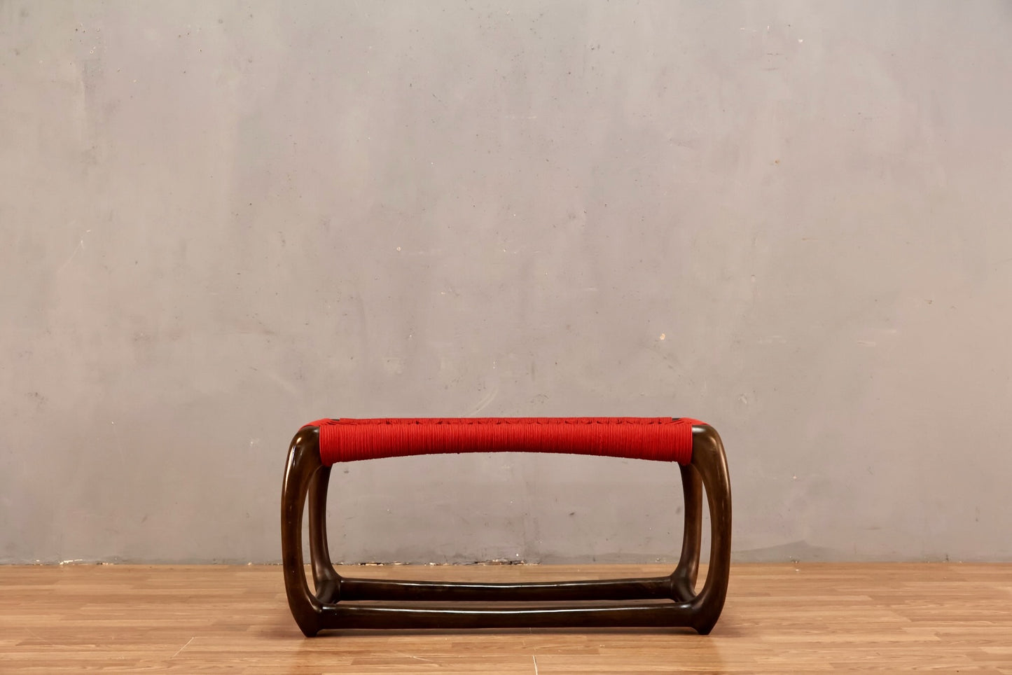 Contemporary Red Cord & Wood Bench
