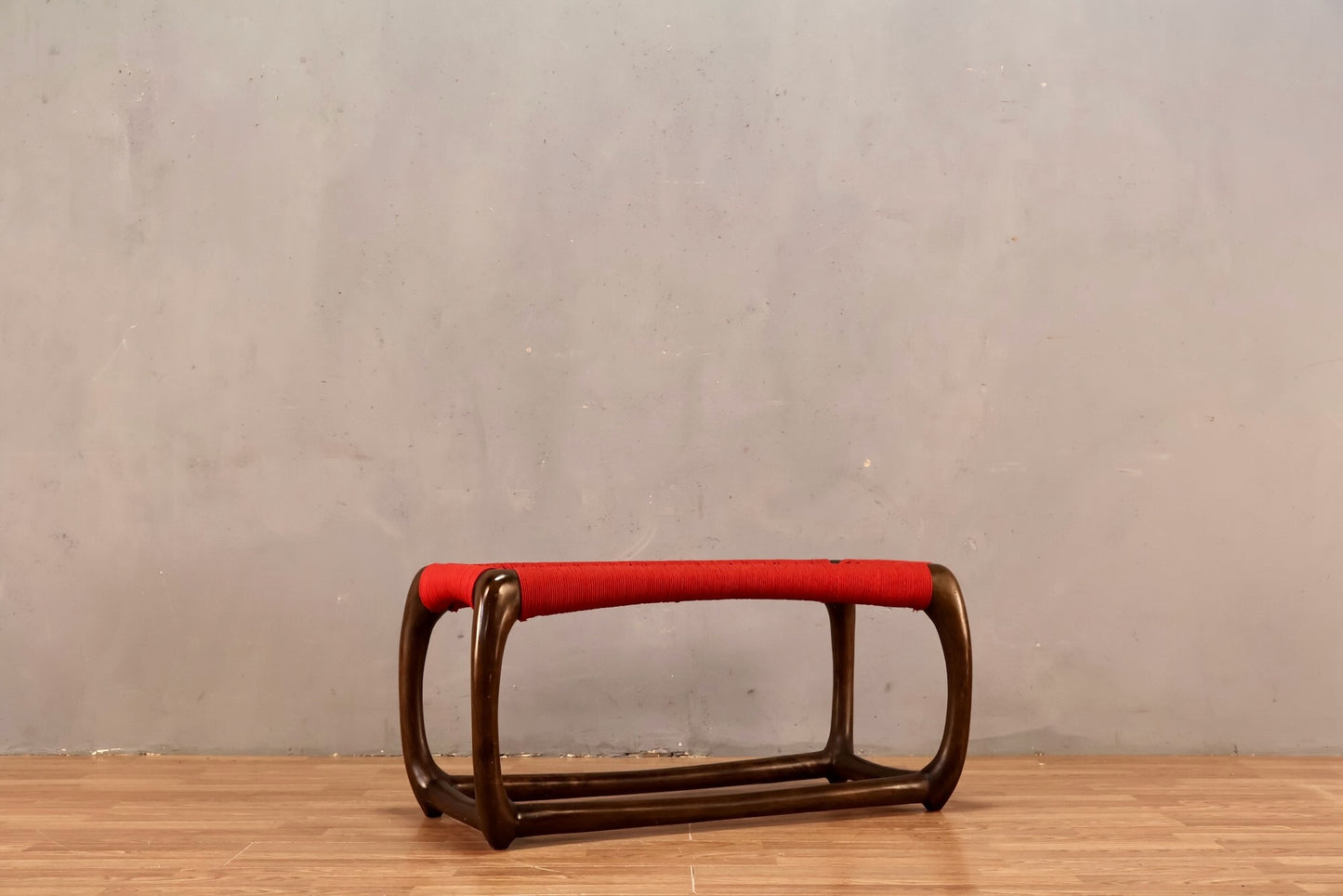 Contemporary Red Cord & Wood Bench