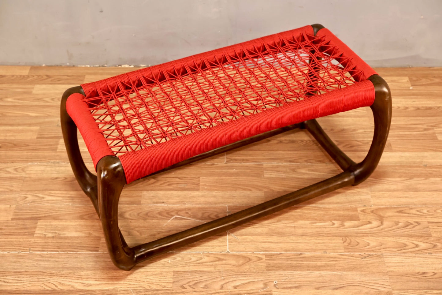 Contemporary Red Cord & Wood Bench