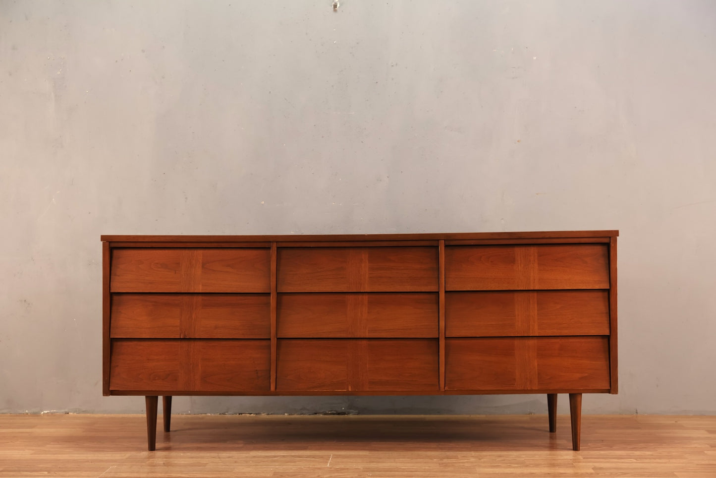 Mid Century Walnut Louvered 9-Drawer Dresser - ONLINE ONLY