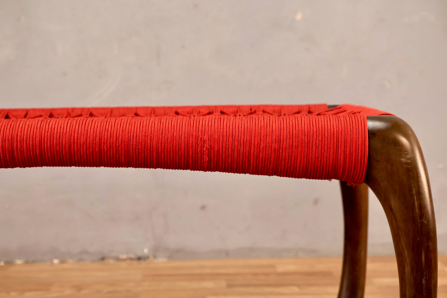 Contemporary Red Cord & Wood Bench