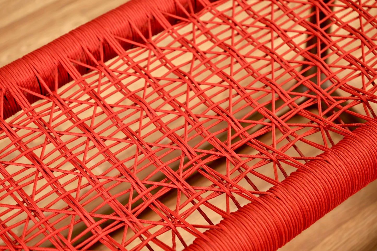 Contemporary Red Cord & Wood Bench