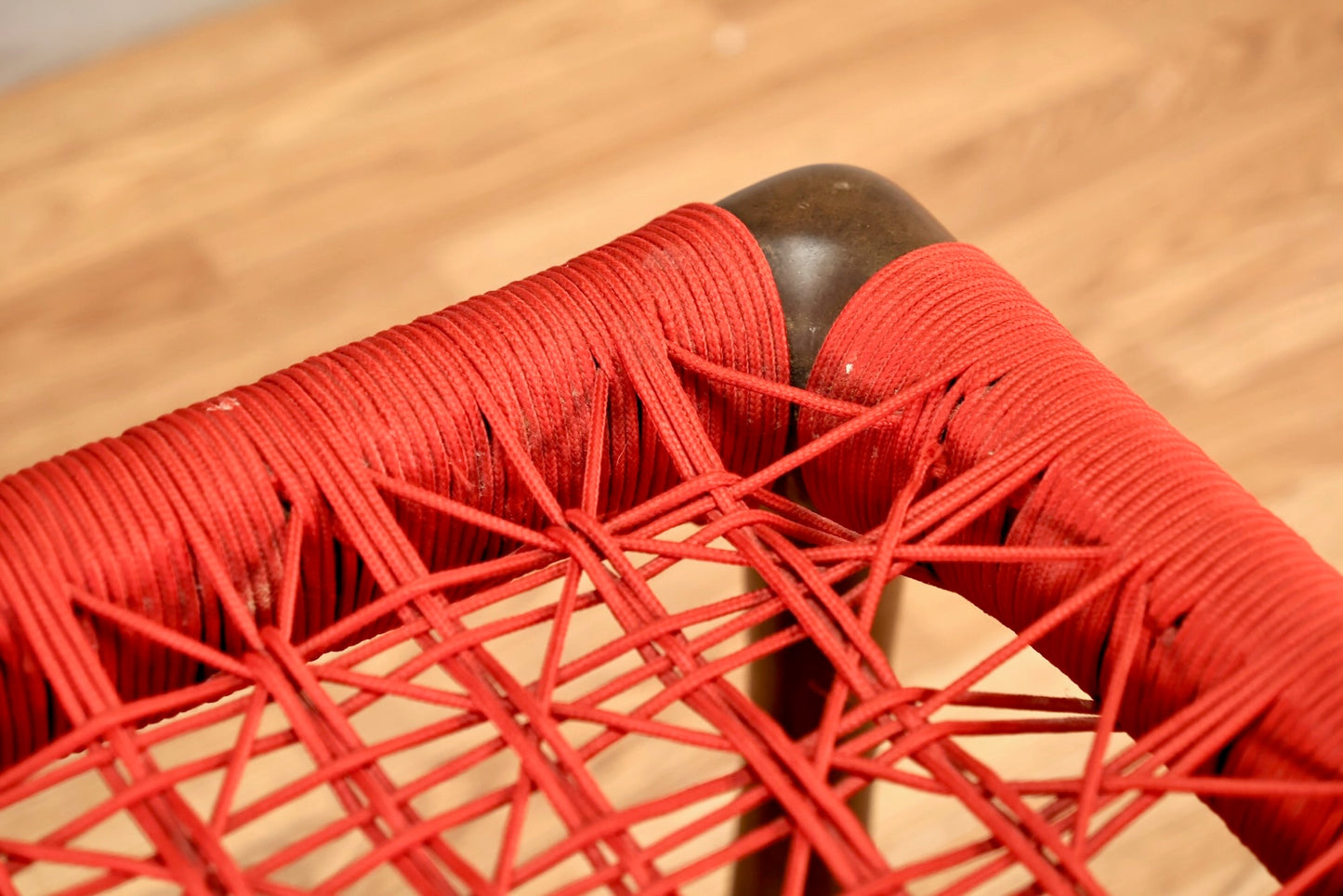 Contemporary Red Cord & Wood Bench