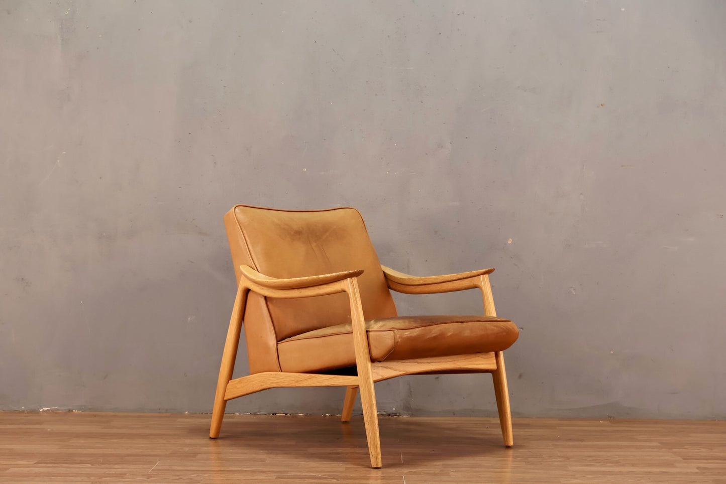 Nemschoff Tan Leather & Blonde Lounge Chair - ONLINE ONLY