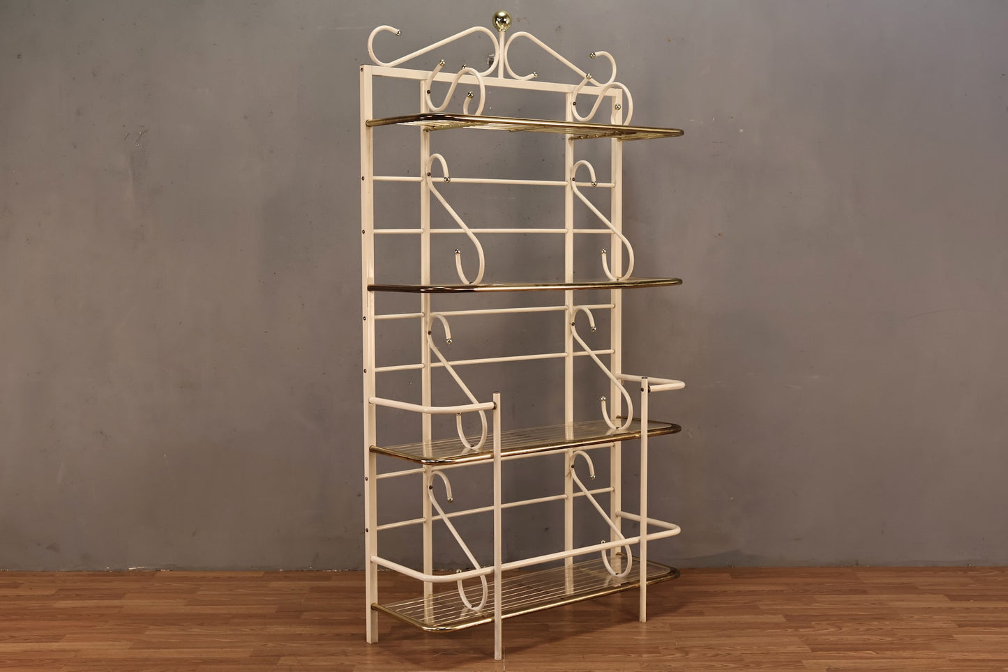 White Curlicue 4-Tier Baker's Rack