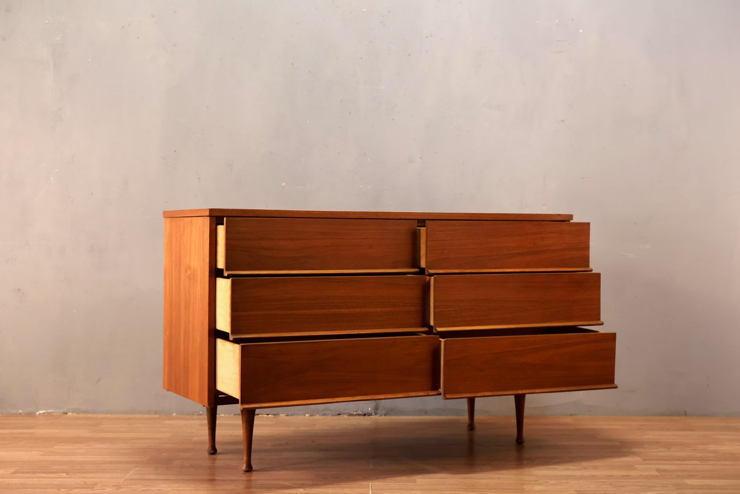 Walnut & White Laminate 6-Drawer Dresser