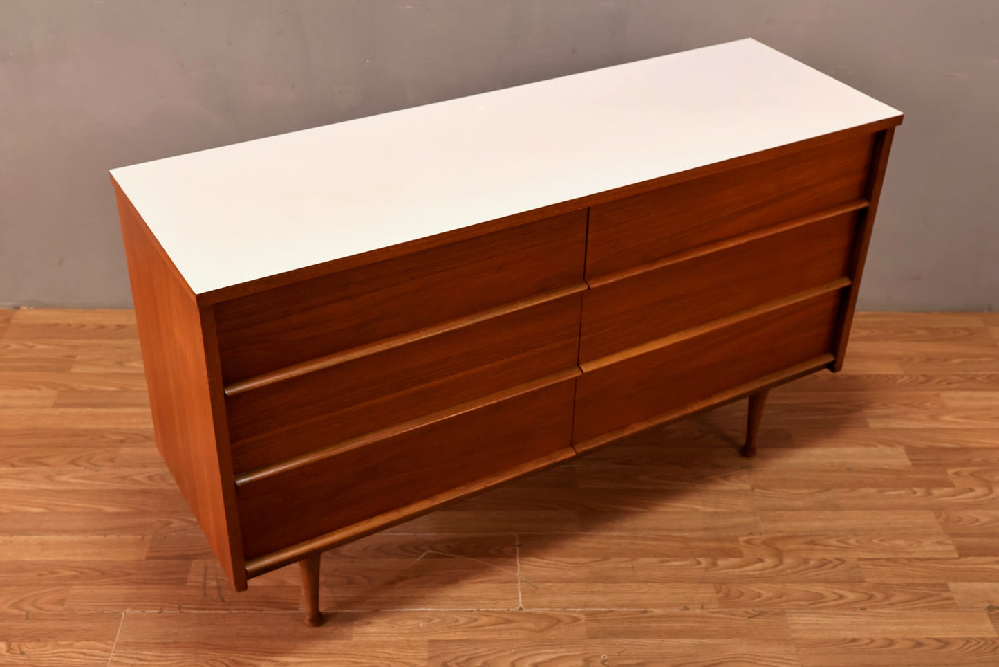 Walnut & White Laminate 6-Drawer Dresser