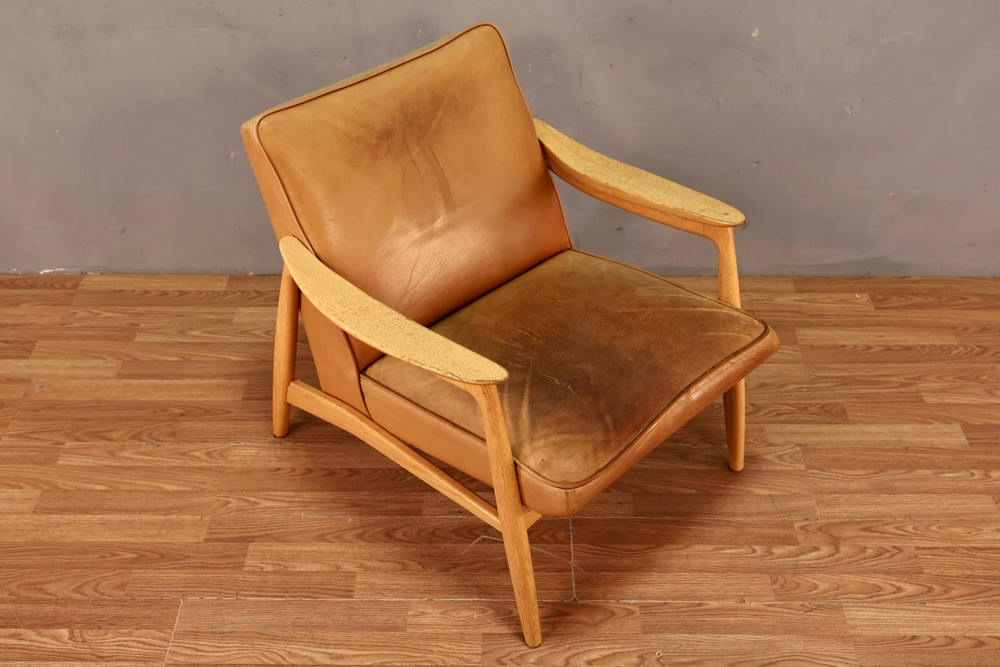 Nemschoff Tan Leather & Blonde Lounge Chair - ONLINE ONLY