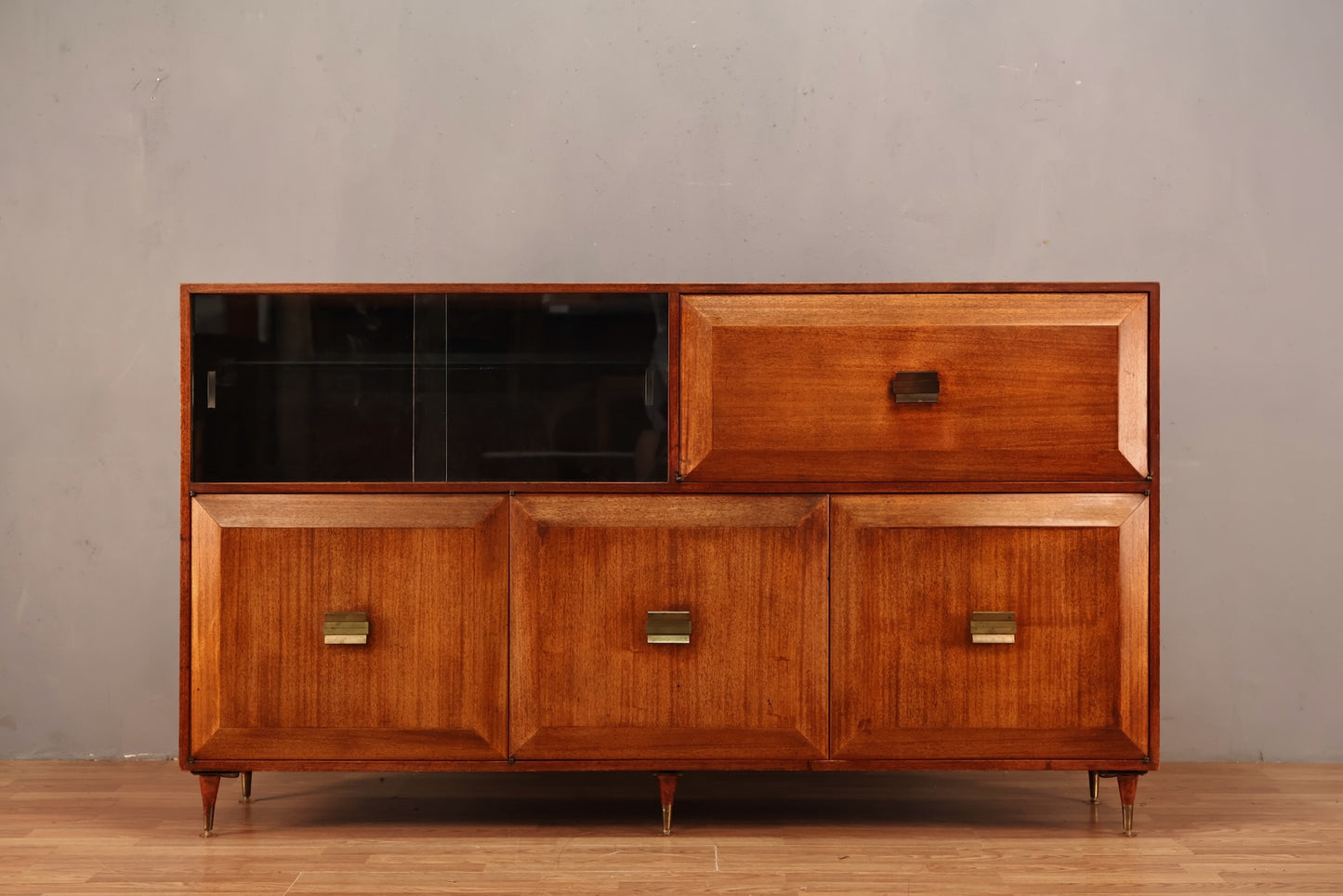 Large Mid Century Drop-Front Bar Cabinet