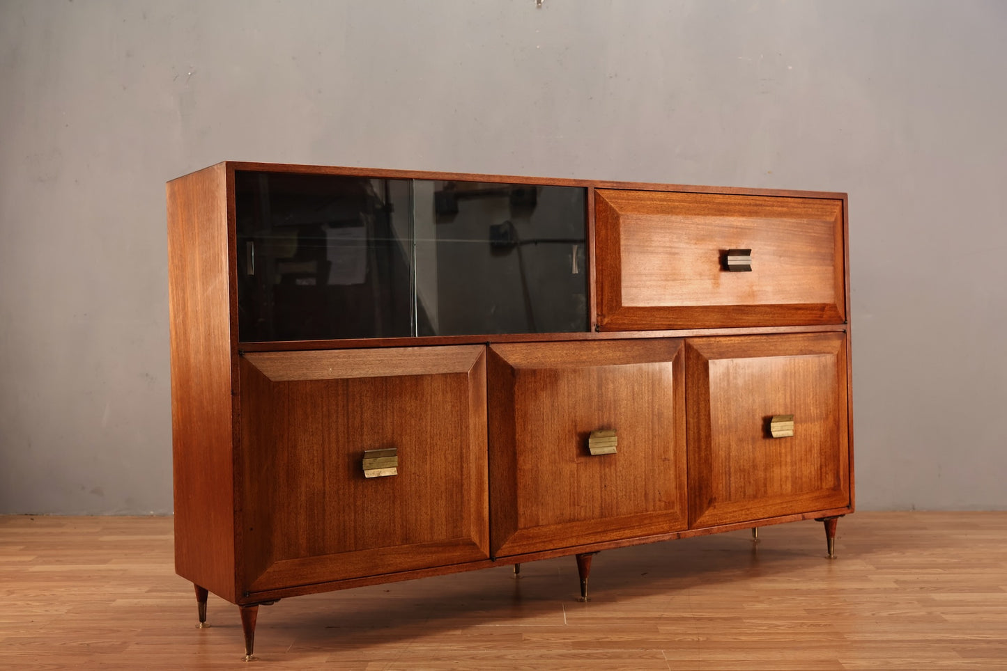 Large Mid Century Drop-Front Bar Cabinet