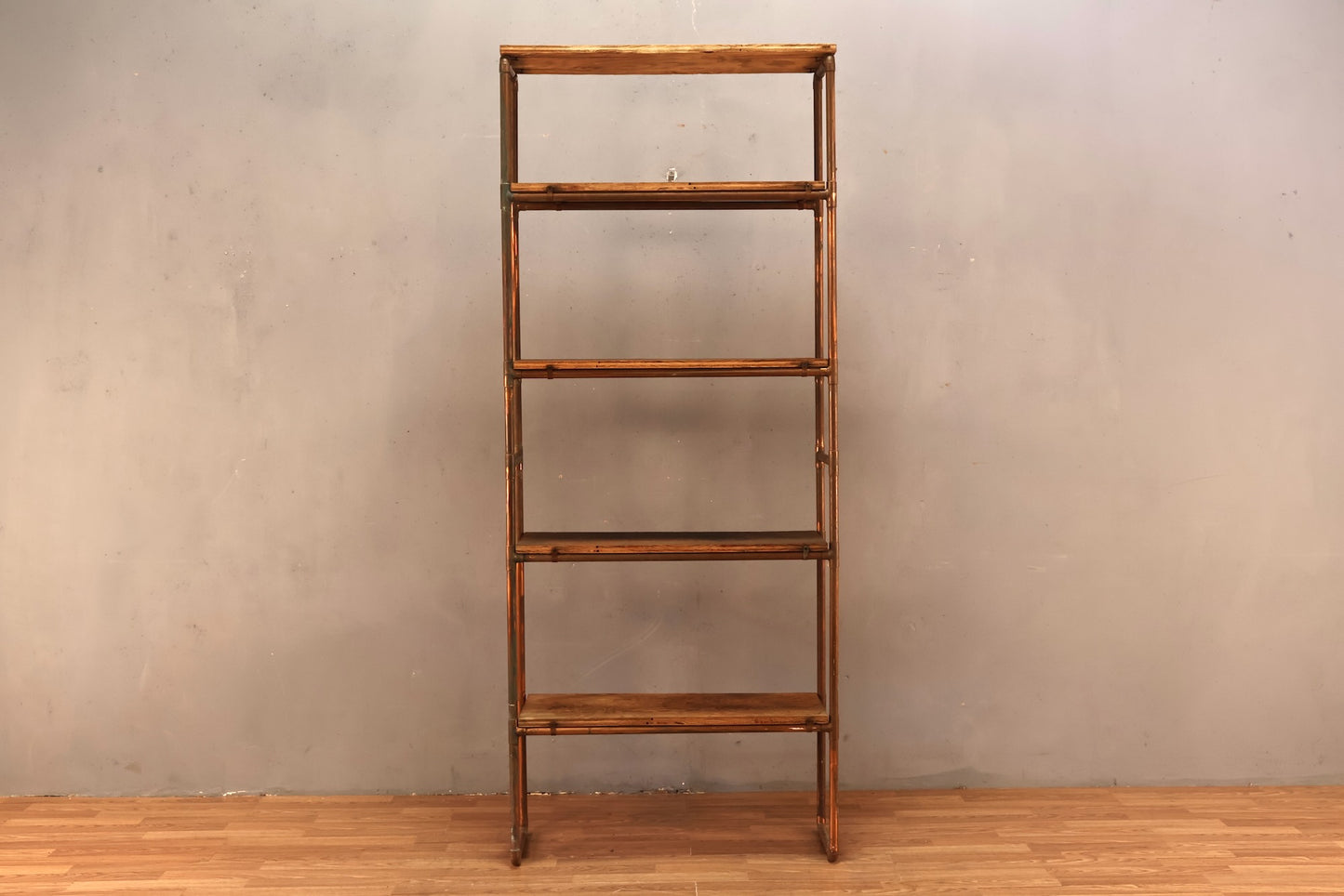 Tall Copper Pipe & Plywood 4-Tier Shelf