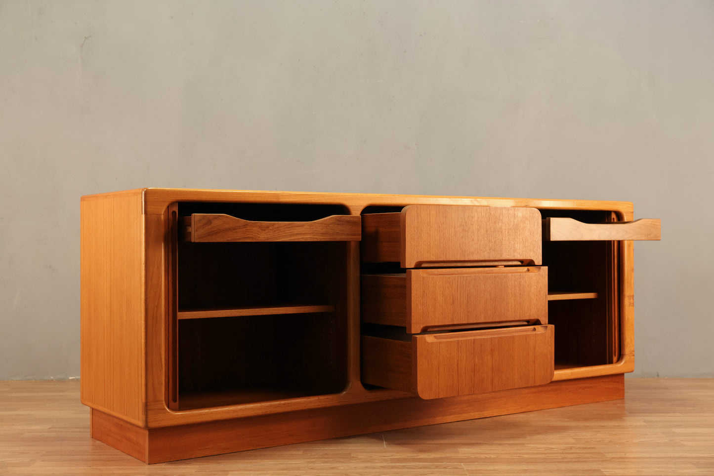 Large Danish Teak Tambour-Door Credenza