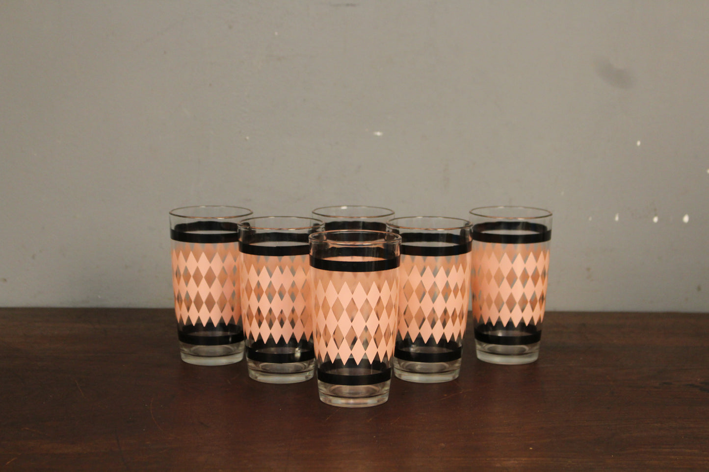 Set of 6 Pink & Black Harlequin Glasses