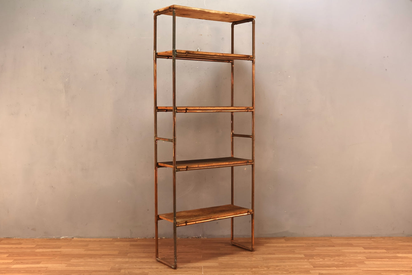 Tall Copper Pipe & Plywood 4-Tier Shelf