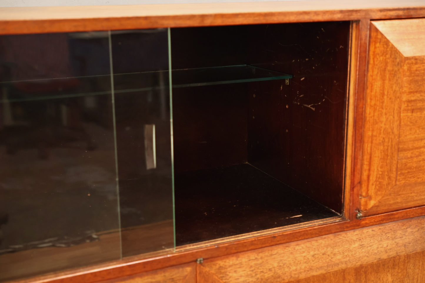 Large Mid Century Drop-Front Bar Cabinet