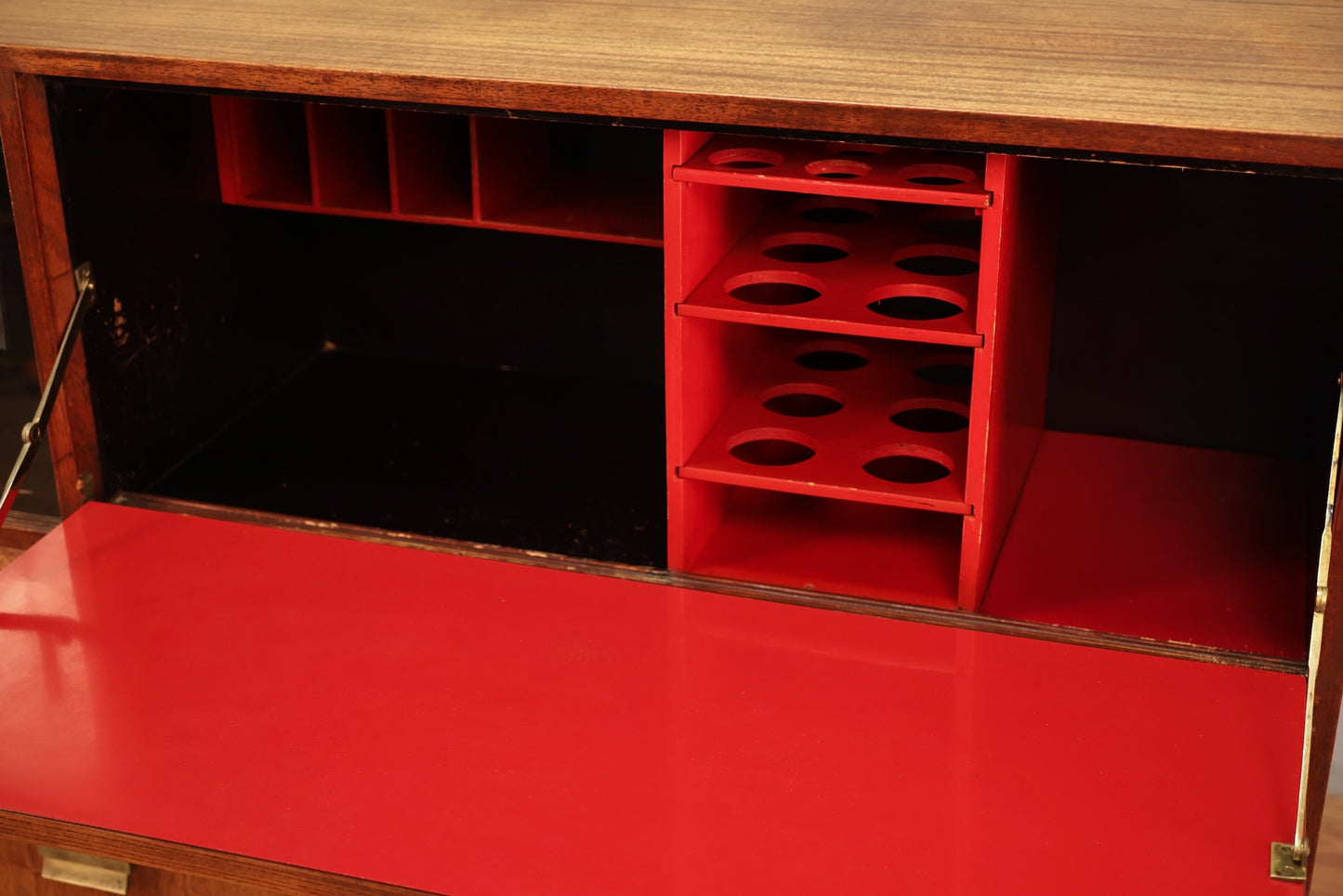 Large Mid Century Drop-Front Bar Cabinet
