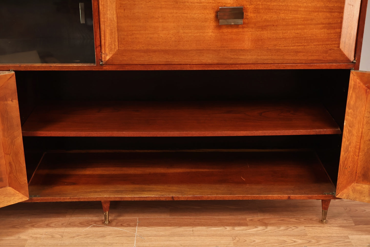 Large Mid Century Drop-Front Bar Cabinet