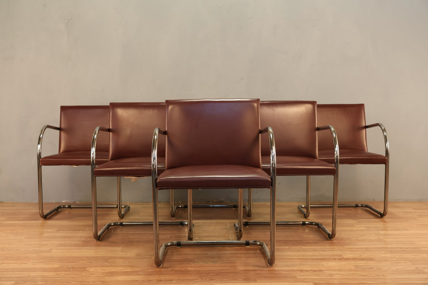 Knoll Chrome & Maroon Vinyl Armchair