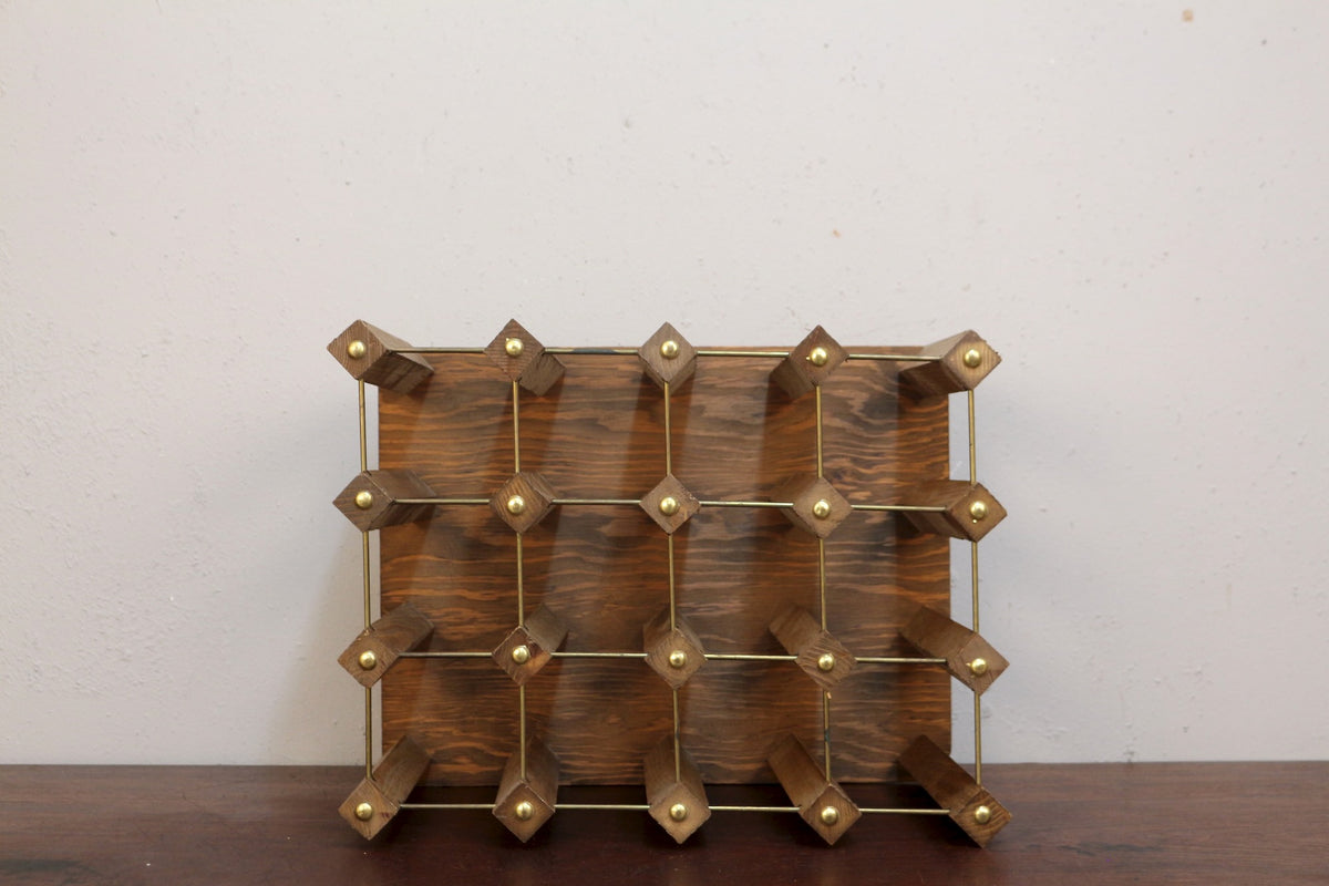 Mid Century Wood & Brass Wine Rack