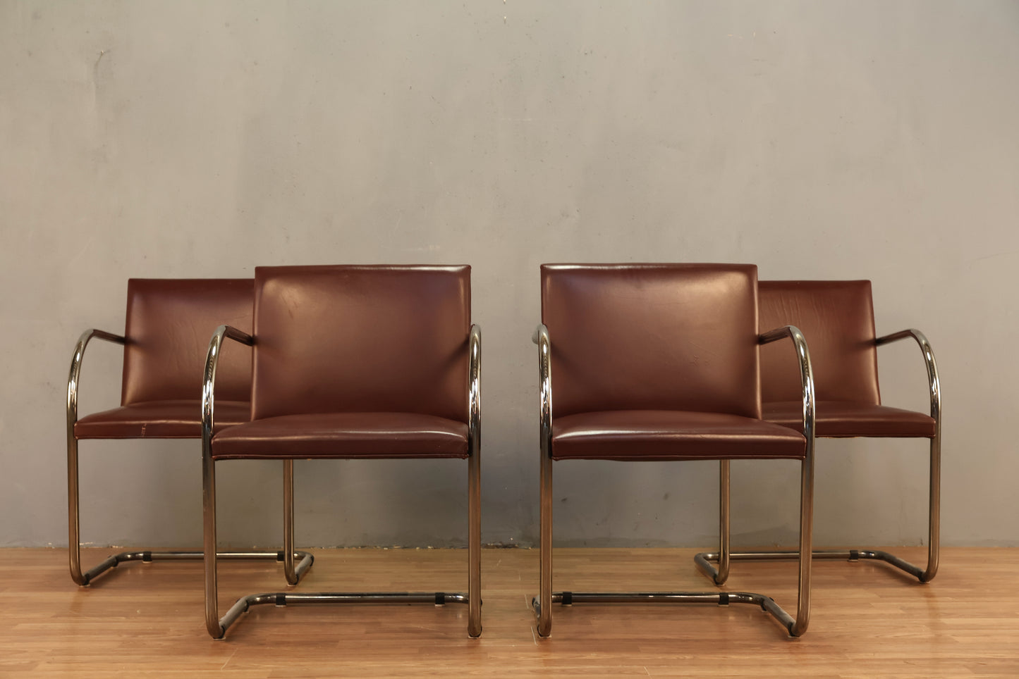 Knoll Chrome & Maroon Vinyl Armchair