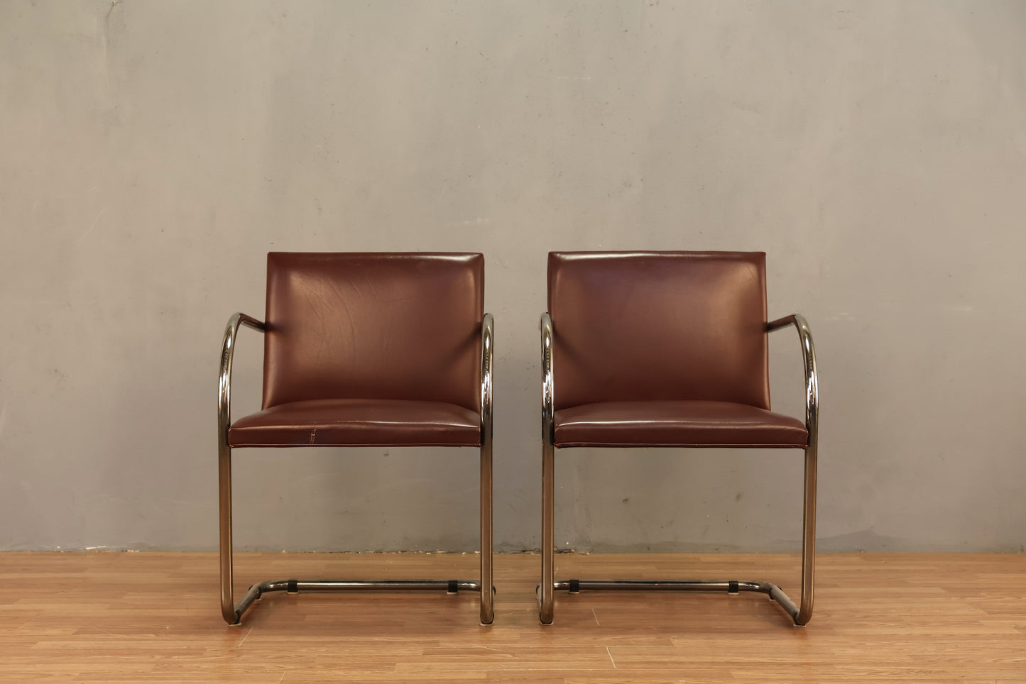Knoll Chrome & Maroon Vinyl Armchair