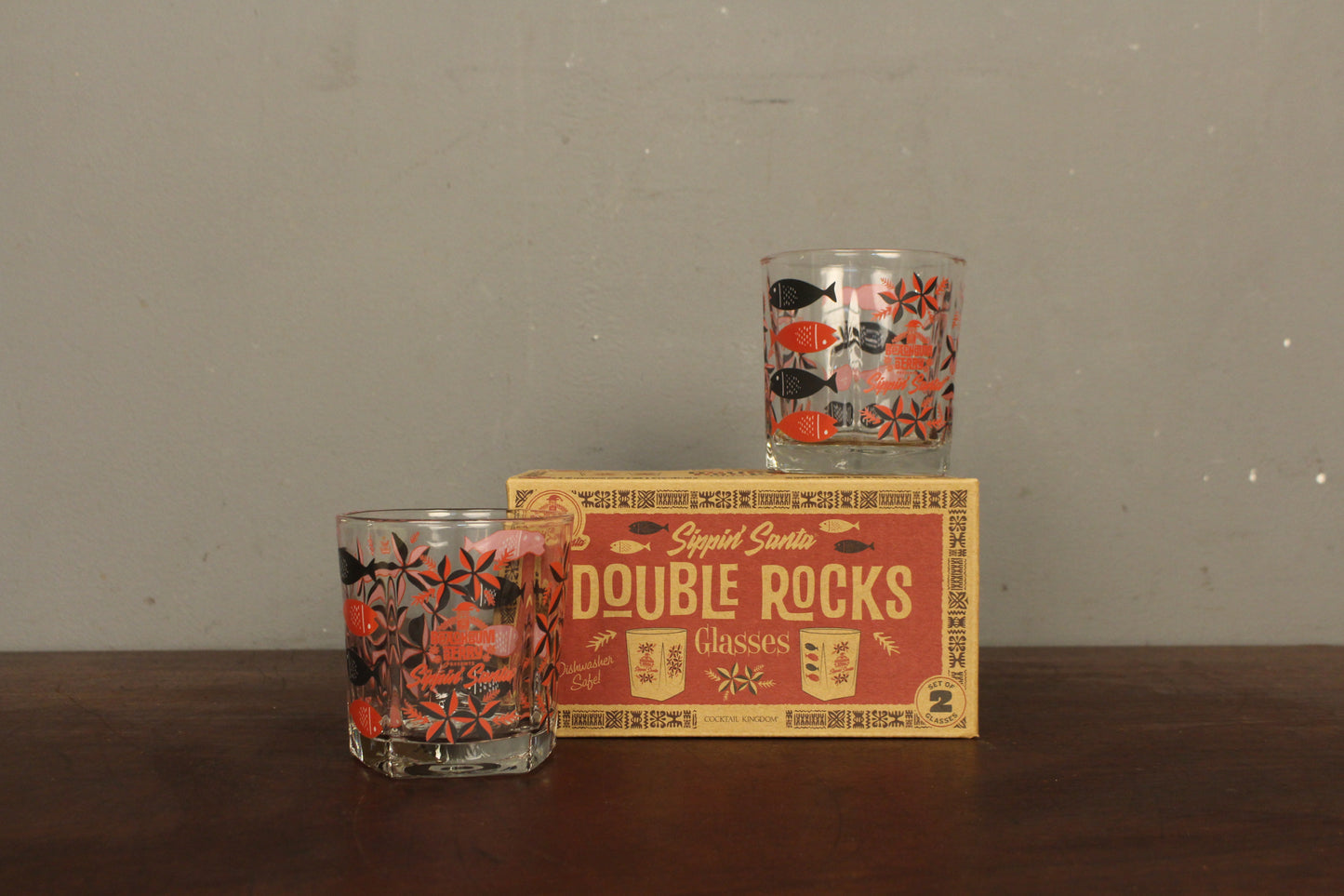 Pair of Beachbum "Sippin Santa" Double Rocks Glasses