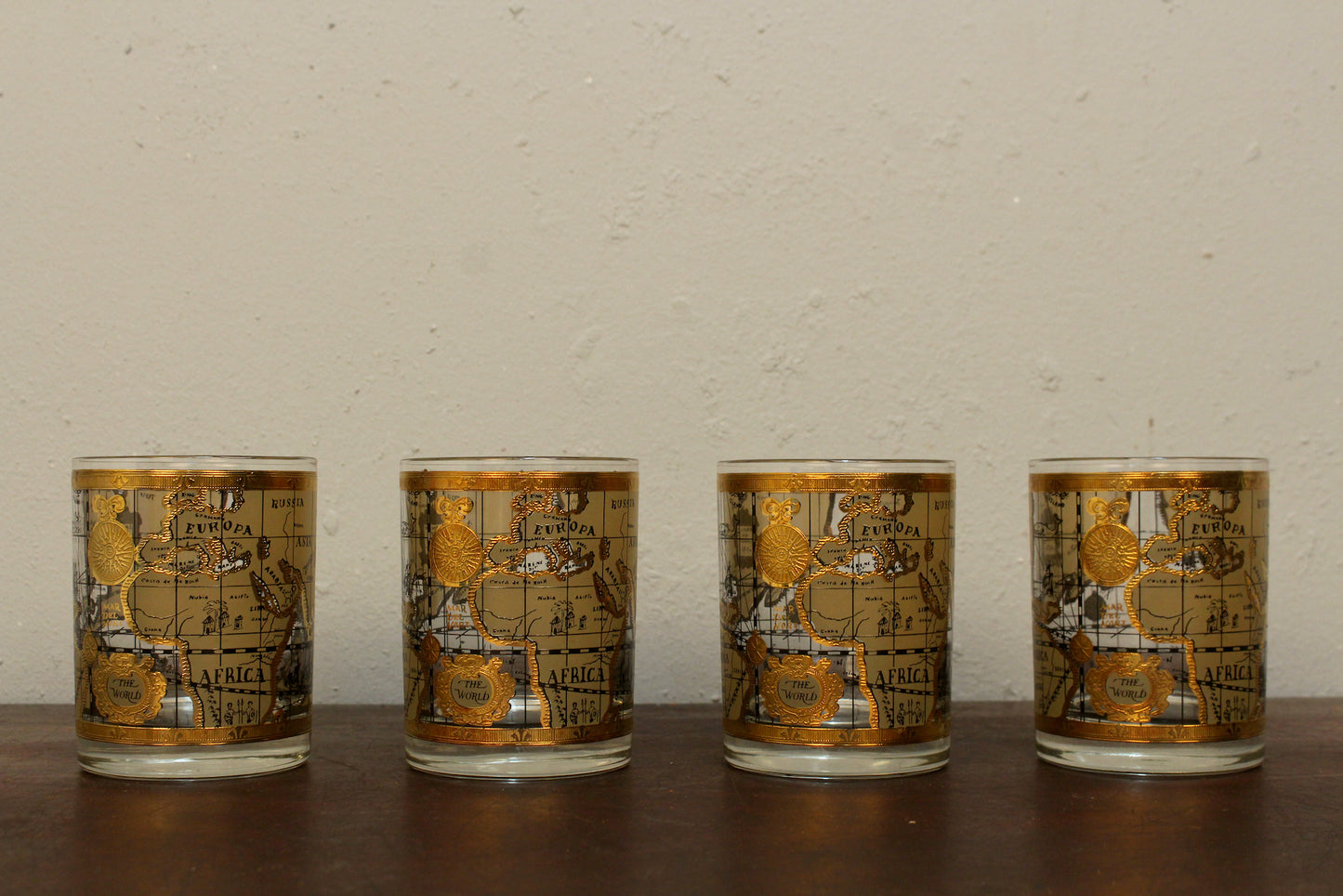 Set of 4 Cera "Old World Map" Rocks Glasses