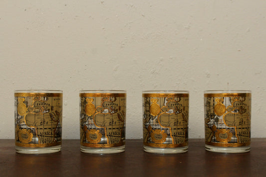 Set of 4 Cera "Old World Map" Rocks Glasses