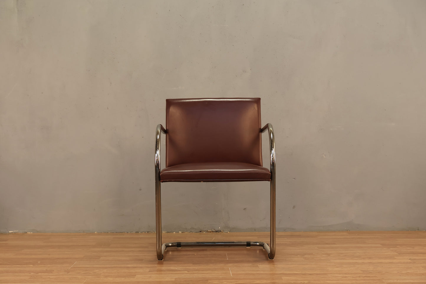 Knoll Chrome & Maroon Vinyl Armchair