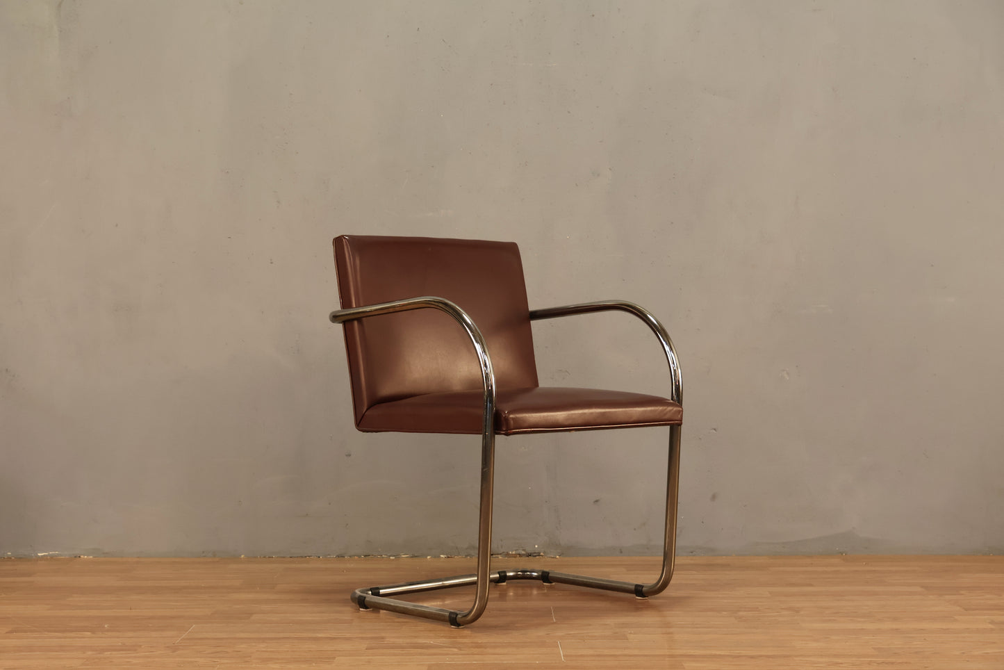 Knoll Chrome & Maroon Vinyl Armchair