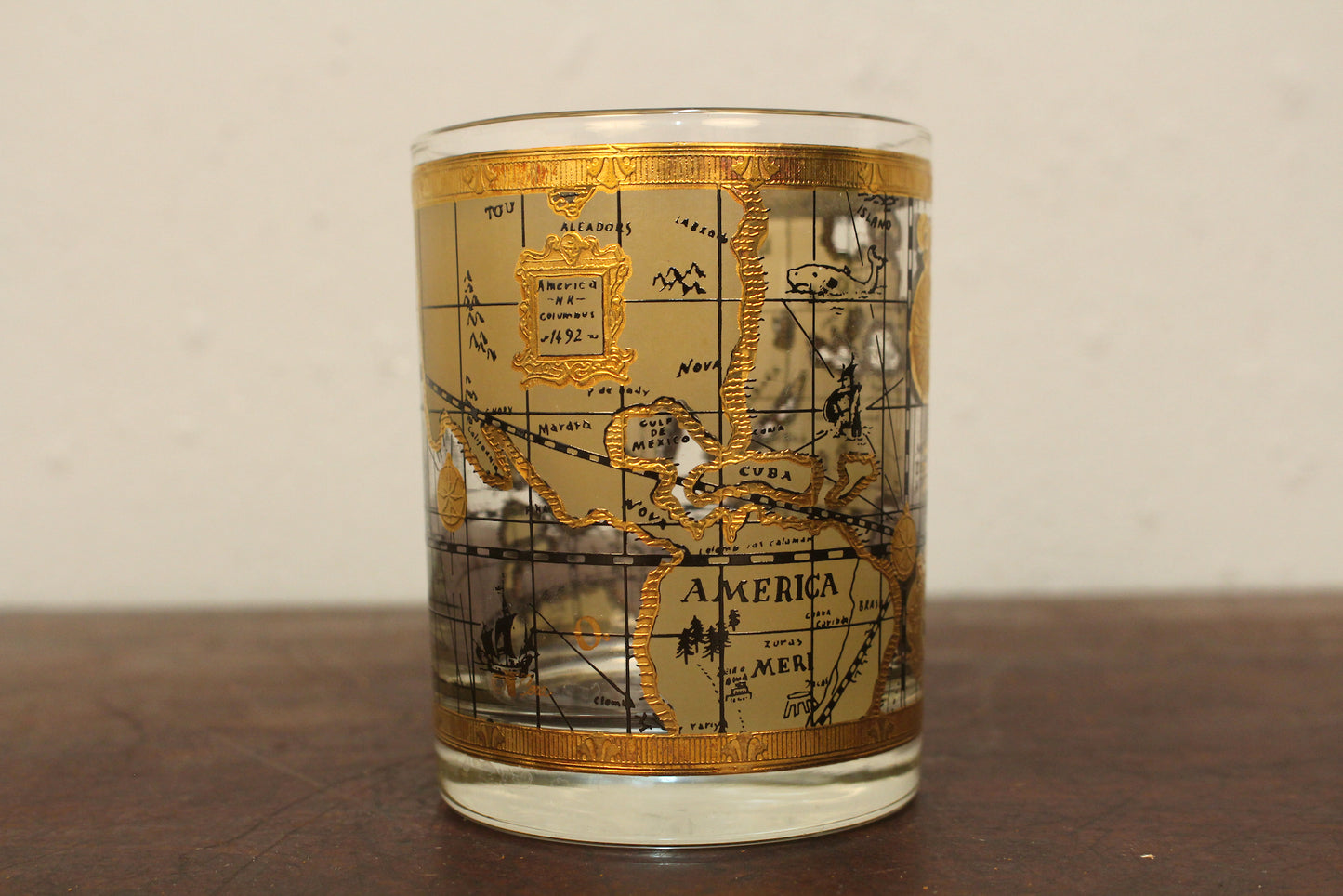 Set of 4 Cera "Old World Map" Rocks Glasses