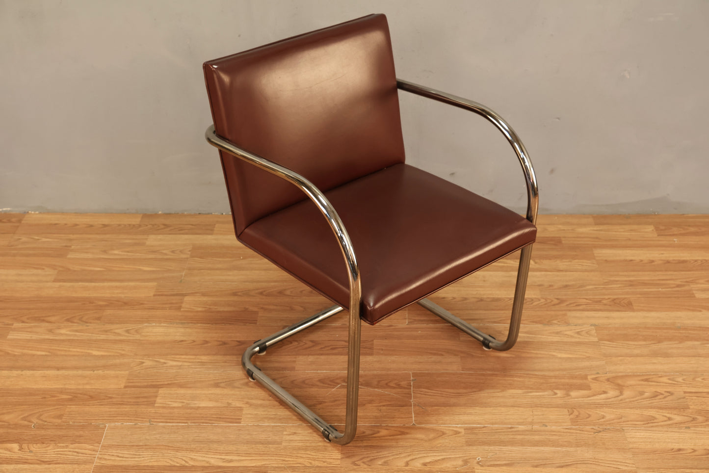 Knoll Chrome & Maroon Vinyl Armchair