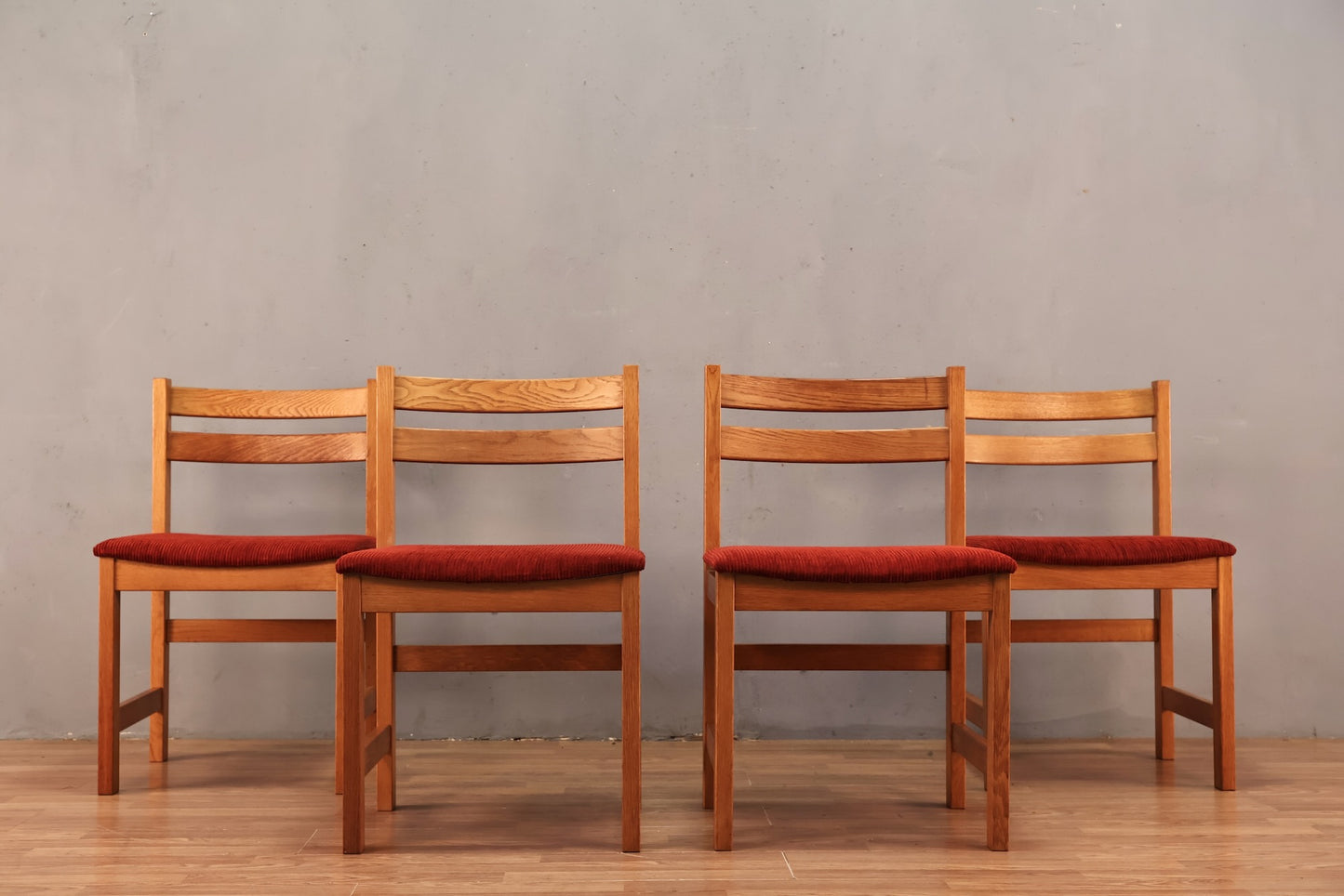 Danish Oak & Crimson Corduroy Side Chair