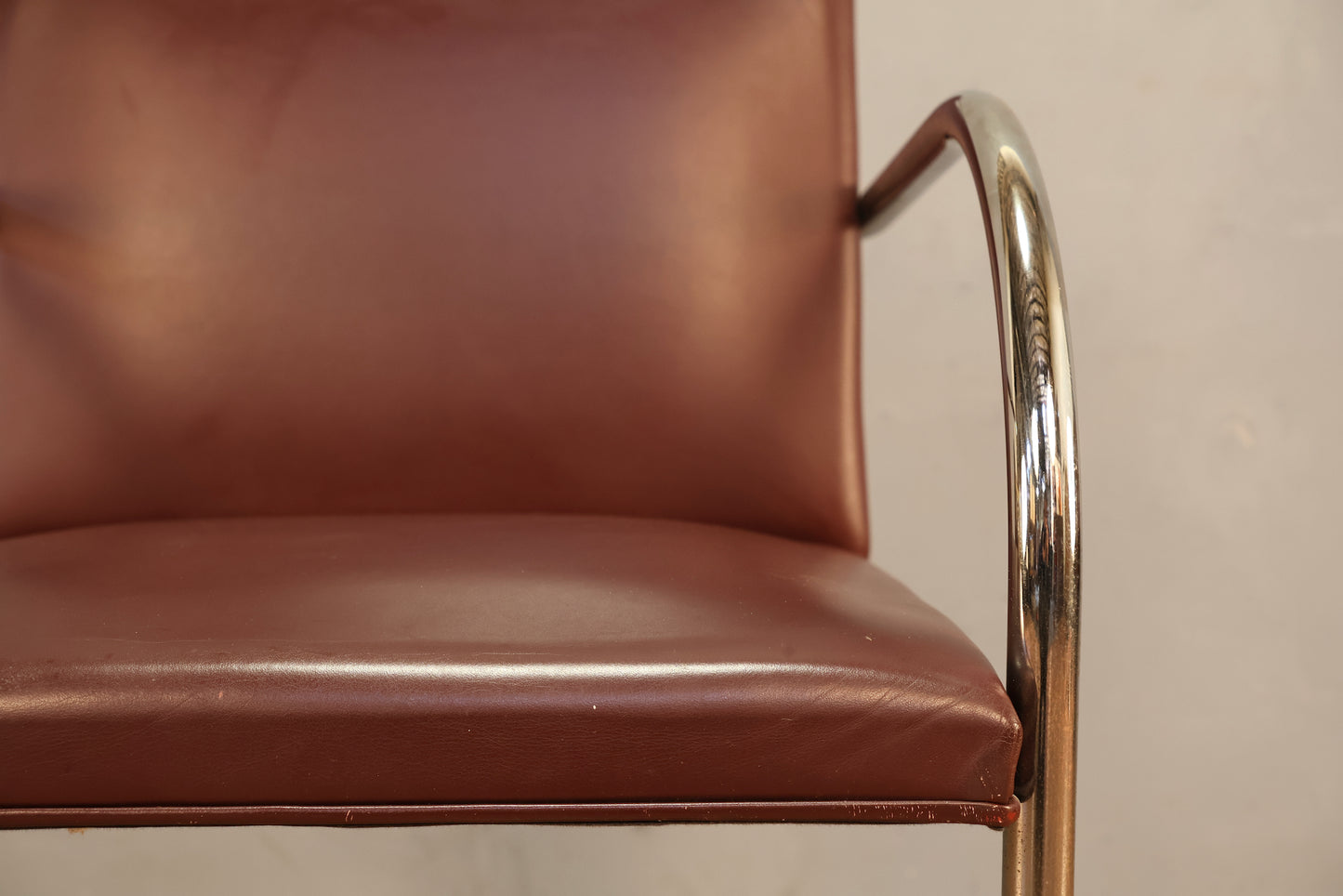 Knoll Chrome & Maroon Vinyl Armchair