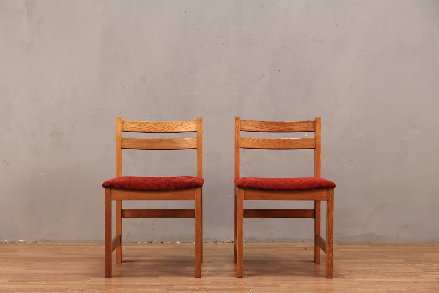 Danish Oak & Crimson Corduroy Side Chair