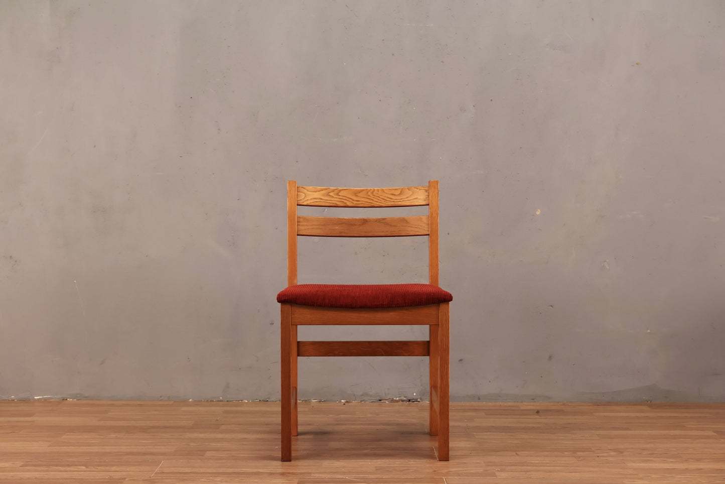 Danish Oak & Crimson Corduroy Side Chair