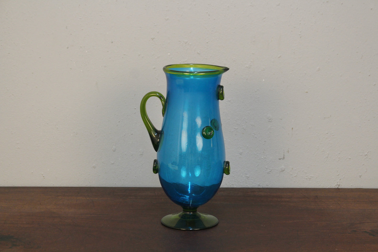 Blue & Green Art Glass Pitcher