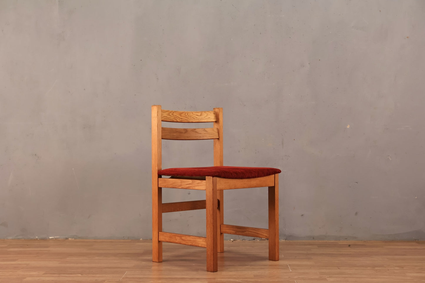 Danish Oak & Crimson Corduroy Side Chair